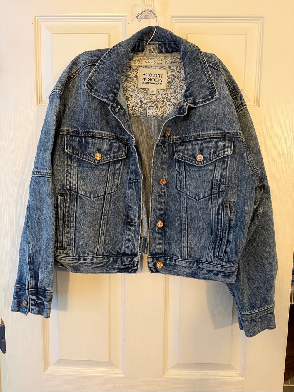 Scotch & Soda Distressed Blue Denim Trucker Jacket size M